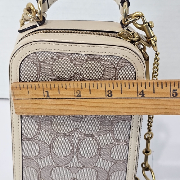 Coach Beige Signature Crossbody Bag with Gold Chain - Picture 9 of 12